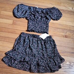 NWT Sienna Sky Dark Floral Summer  Skirt & Top Set ■ Size XS Top & Size M Skirt